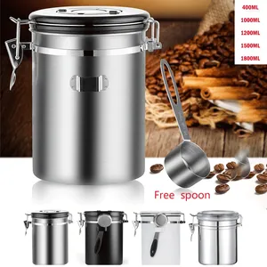Förvaringsflaskor rostfritt stål lufttäta kaffebehållare kanister set burk med scoop för bönor te 1.5l