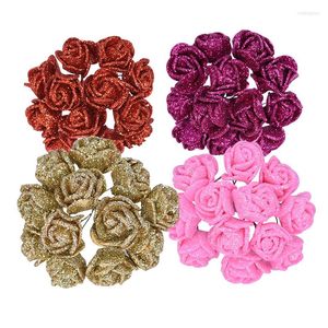 Decorative Flowers 72/144pc Mini 2cm Gold Pink Rose Red Glitter Flower Artificial For DIY Gift Box Scrapbooking Home Wedding Decoration