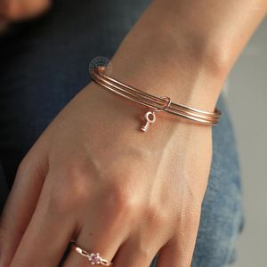 Link Bracelets Fashion Triple Layered Bangle For Women Men 585 Rose Gold Color Bells Key Charm Pendant Bracelet Jewelry Gift CB57