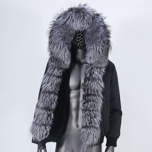 Men's Down BluenessFair 2023 Men Bomber impermeável jaqueta de inverno natural Raccoon Raccoon Pur Coat Collared Streetwear destacável