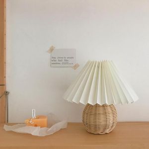 Table Lamps Joylove Handmade Retro Rattan Woven Lamp Bedside Remote Control Korean Ins Pleated Girl