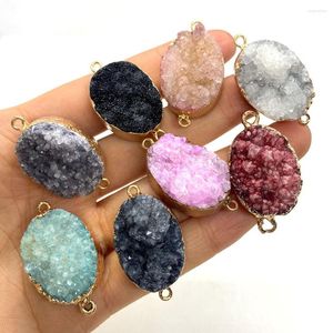 Pendant Necklaces Natural Stone Drusa Oval Crystal Agate Connector Fashion For DIY Necklace Bracelet Glamour Ladies Jewelry Making 20x35mm