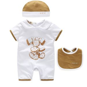 Designer Baby macac￣o com chap￩u Baby Kids Luxury Bodysuit de luva curta Terno de roupas de beb￪s Compos de roupas com bon￩s roupas de ver￣o para crian￧as 0-24m