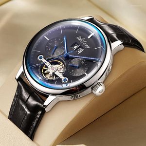 Armbanduhren AILANG Skeleton Tourbillon Mechanische Uhr Männer Automatische Klassische Rose Gold Leder Armbanduhren Reloj Hombre