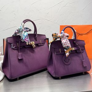Tote Bag Anemone Purple Handbag Women Burkin Shoulder Bags Shopping Bags Cowhide Leather Gold Stamped Lock Fashion Letter Garden Handbags Horse Scarf Gift