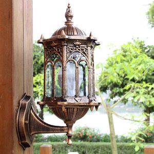 Candle Holders Antique Exterior Wall Light Fixture Aluminum Glass Lantern Outdoor Garden Lamp