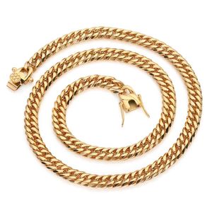 Cuban Link Chain Necklace Bracelet Set 18K Gold Plated Stainless Steel Metal Necklace for Boys Girls Jewelry 7mm 9mm