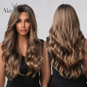 Chestnut Brown Long Water Wave Wig Female Synthetic Hair Wigs for Black Women Medium Brown Cosplay Wigs Costumesfactory direct