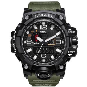 Smael Brand Men Sports WatchesデュアルディスプレイアナログデジタルLED電子クォーツウォッチ50m防水水泳ウォッチ1545 Clock182B