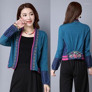 Etnisk kläder kinesiska stil kvinnor täcka bomull broderi lapptäcke cardigan retro vintage skjorta damer toppar ta1580