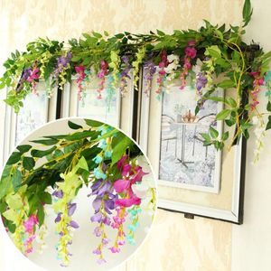 Decoratieve Bloemen 2m Kunstmatige Wisteria Vine Garland Planten Outdoor Home Trailing Flower Fake Hanging Wall Decor