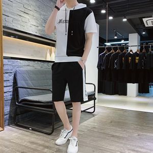 Tute da uomo 2023 Summer Set Uomo con cappuccio Street Fashion Patchwork Print T-Shirt Shorts Casual Harajuku 2 PCS Tuta Student Wear