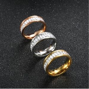 Stainless Fashion Full Square White Zircon Stone Ring Gold Plated Women Men Finger Ring For Wedding Engagement Jewelry Gift