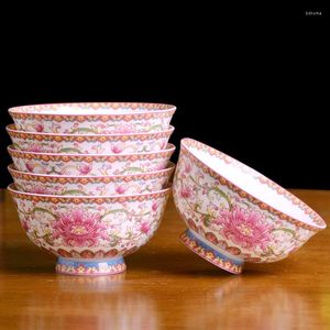 Tigelas tigela de cerâmica 4,5/6 polegadas esmalte rosa porcelana floral home Dinnerware el rice sopa recipiente de recipiente vintage utware de mesa