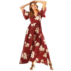 Casual Dresses Summer Bali Holiday Dress Vintage Elegant Red Beach Print Medium Long Party Women Brazil Frocks