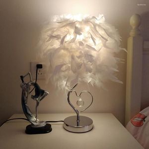 Table Lamps Heart Shape Feather Crystal Lamp For Bedroom Bedside Romantic Desk Home Decor Creative Gift Planetarium EU/US Plug