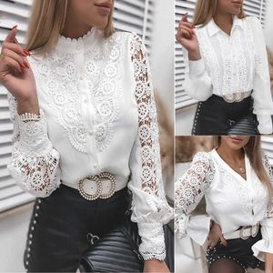 Women's T-Shirt New Sexy Lace Solid Long Sleeve Blouse Shirt Women Summer V Neck Casual Fashion Button Elegant Cardigan T Shirt Lady OL Tops Tee T230104