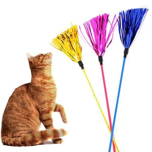 Cat Toys Teaser Wand Cats Interactive Stick con asta di plastica con nappa brillante Simpatico giocattolo colorato divertente per Gatos