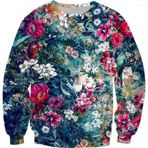 Herrtröjor retro stil mode tröja fåglar i blommor 3d tryckt hoodie unisex harajuku blommig långärmad gata casual pullover