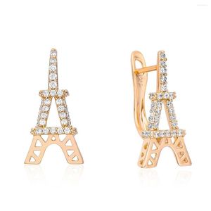 Brincos Dangle Eiffel Tower Shape Brincho Moda Romântica 585 Cristal de cor de ouro rosa para namorada Presente de jóias