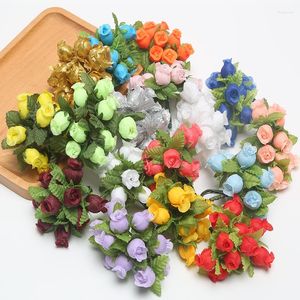 Flores decorativas 12 cabeças/pacote mini buquê de seda de flor artificial para festa de casamento decoração de casa de coragem diy plantas falsas