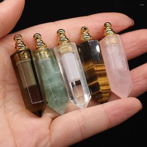 Pendant Necklaces 1Pcs Natural Gems Stone Pendants Tiger Eye Green Aventurines Crystal Pillar For Trendy Jewelry Making DIY Necklace Gift