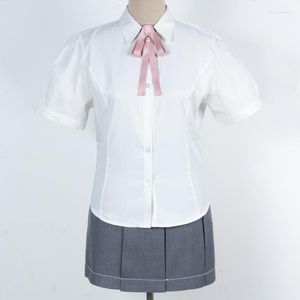 Set di abbigliamento Abito scolastico giapponese da donna Uniforme JK Camicia a maniche corte in vita con maniche a bolle Hubble bianca con cravatta per ragazza