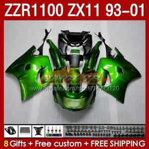 Kroppsgrön glansig för Kawasaki Ninja ZX-11 R ZZR-1100 ZX-11R ZZR1100 ZX 11 R 11R ZX11 R 1993 1994 1995 2000 2001 165NO.5 ZZR 1100 CC ZX11R 93 94 95 96 97 98 99 00 01 Fairing Kit