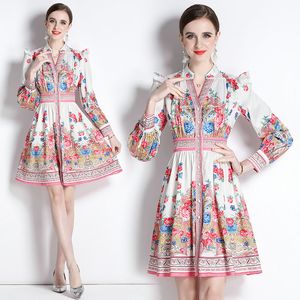 Sukienka butikowa sukienka z długim rękawem 2023 Spring Autumn Printed Dress High-end Lady Retro Palace sukienki ol sukienki