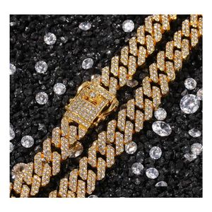 Naszyjnik bransoletki 12 mm męski Zestaw Boguła dla kobiet grube ciężki Bling Miami Cuban Link Hip Hop Rapper Luxury Jewelry Dh7va