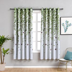 Curtain Rustic Short Curtains For Kitchen Pastoral Plant Bedroom Decorations Window Living Room Green Drapes