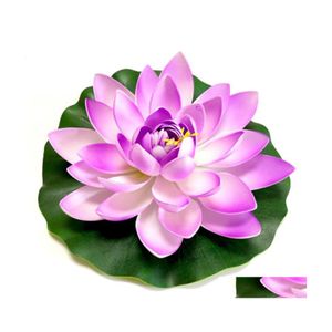 Decorative Flowers Wreaths 1Pcs Artificial Floating Lotus For Aquarium Fish Tank Pond Water Lily Home Garden Fountain Decoration D Dhqe5