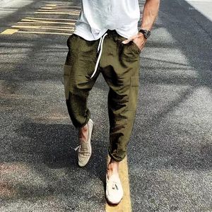 Men's Pants Fashion Mens Cargo Spring Autumn Casual Solid Color Drawstring Tie-up Mid Waist Long Pant For Men Trouser Trend Streetwear