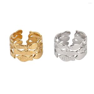 Cluster Rings Punk Ring Stainless Steel For Women 2023 Trend Open Fish Animal Charm Geometry Finger Jewelry Gift