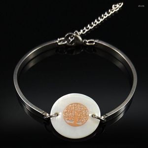 Bangle Moda Rosa Cor De Ouro Shell Pulseira De Aço Inoxidável Mulheres Árvore Da Vida Cuff Jóias Manchette B18339S07