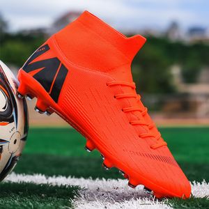 Sapatos sociais Futstal FGTF Chuteiras de futebol laranja para homens Chuteiras de cano alto Tênis de futebol Esporte Zapatillas de futbol 230105