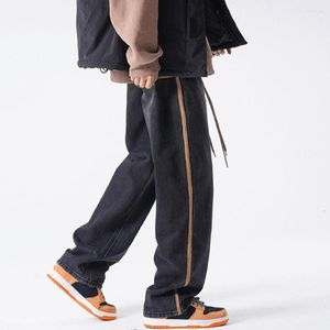 Men's Pants Loose Washable Wide-leg Comfy Dress Up Retro Men Side Striped Jeans All-match Trousers