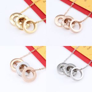Couple love necklaces women fashion jewelry valentines day birthday gifts double rings pendant necklace simple gold necklace for woman stainless steel necklaces