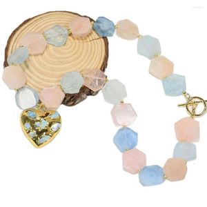 Hänge halsband guaiguai smycken riktiga ädelstenar blå akvamarin rosa morgonite pärlhalsband larimar hjärtformad handgjorda för kvinnor
