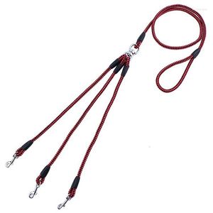 Dog Collars 3 Way Couplers Pet Walking Running Leash Lead Braided Nylon Double Rope For Dogs