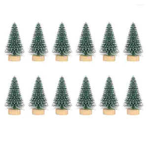 Decorações de Natal Árvores de árvores sisal comprimido artificial miniature minidecor snowpine pincel garraffake exibir ornamento de madeira base de cedro de madeira