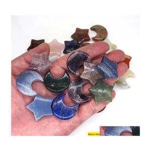 Arts And Crafts Wholesale Moon Star Shaped Statues Natural Crystal Stone Colorfl Mascot Meditation Healing Reiki Gemstone Gift Room Dhcdi