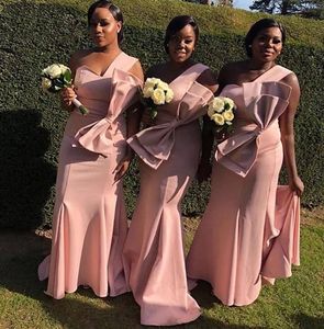 Pink Bridesmaid Dresses Swetheart Floor Length Sweep Train Hand Made Bow Silk Satin Wedding Party Bridemaid Dresses