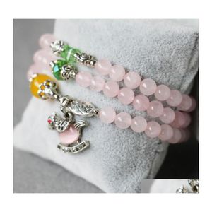 Charm armband tillbehör hantverk 6mm rosa armband opal häst liten hänge gröna kristallsmycken mtilayer kedja halsband sten droppe dhnfk