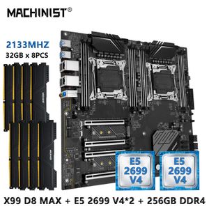 MACHINIST X99 Dual CPU Motherboard Set Kit LGA 2011-3 Xeon E5 2699 V4 CPU x 2pcs and DDR4 256GB 2133MHZ RAM X99 D8 MAX