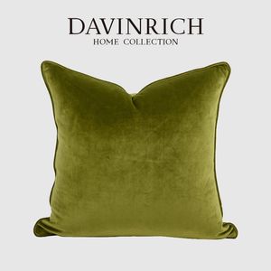 Pillow Case DAVINRICH Italian Velvet Throw Covers Soft Decorative Luxury Solid Square Cushion For Sofa Couch Bedroom Olive Green 230104