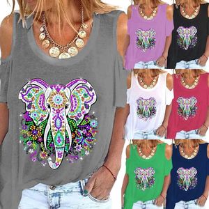 Women's T Shirts Summer Fashion Elephant Printed Casual Short Sleeve Round Neck Tee Loose Pullover Blouse Tops