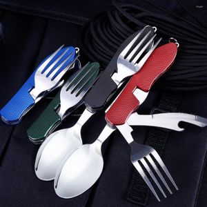 Dinnerware Sets Outdoor Camping Multifunctional Foldable Pocket Stainless Steel Picnic Cutlery Knife Fork Spoon Tableware Parts