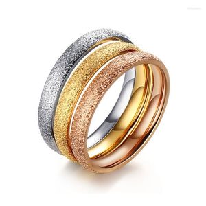 Wedding Rings For Women Korean Style Engagement Jewelry Gold-color Titanium Steel Scrub Surface Female Gift Fashion