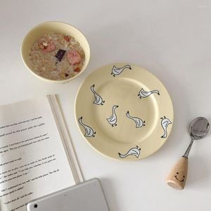 Teller Nordic Ins Gelb Cartoon Keramik Runde Salat Vintage Dessert Früchte Hochzeit Ständer für Kuchen Geschirr